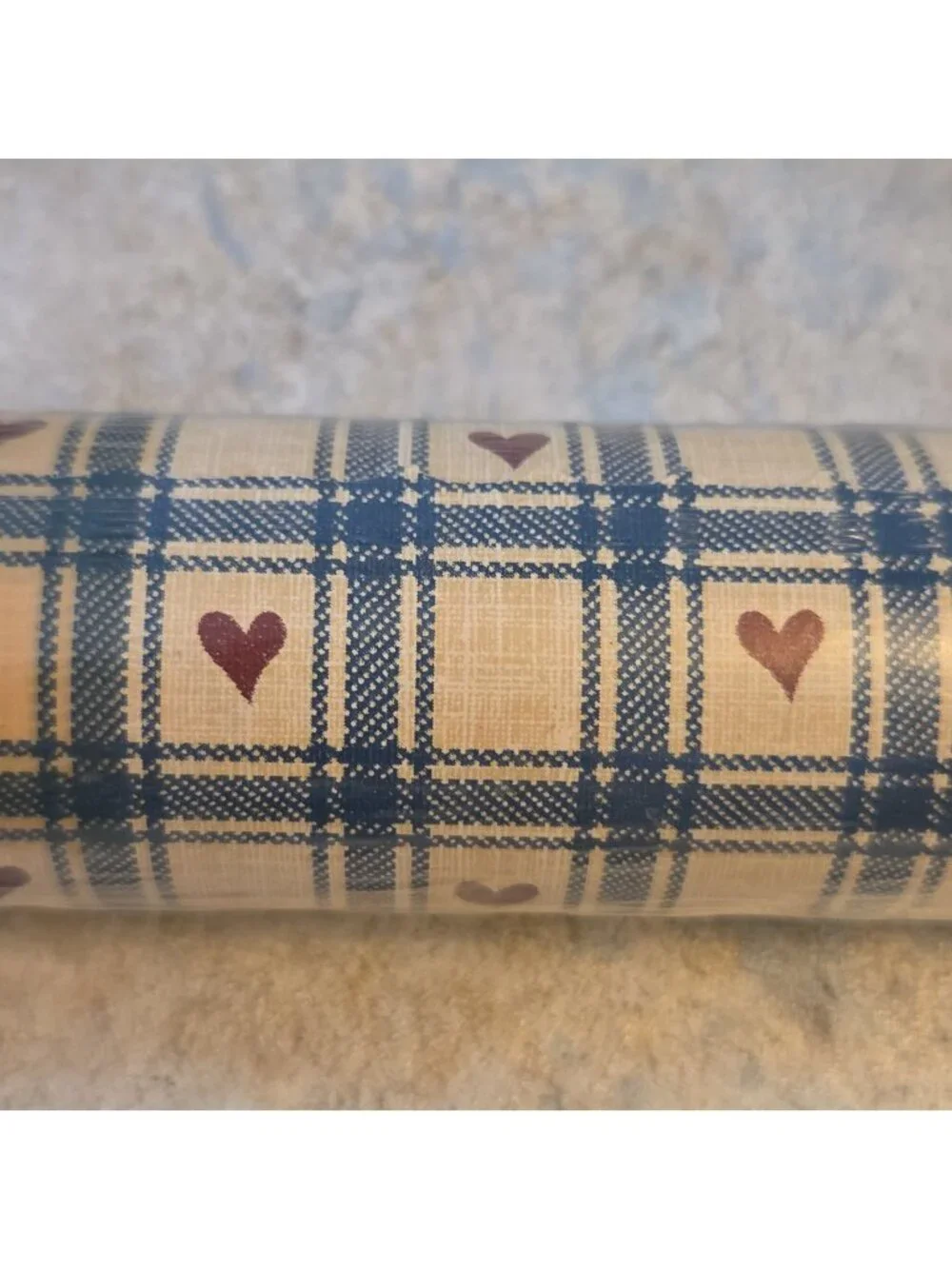 Vintage Gift Wrapping Paper Sealed Red Hearts on Blue Gingham 1985 Country